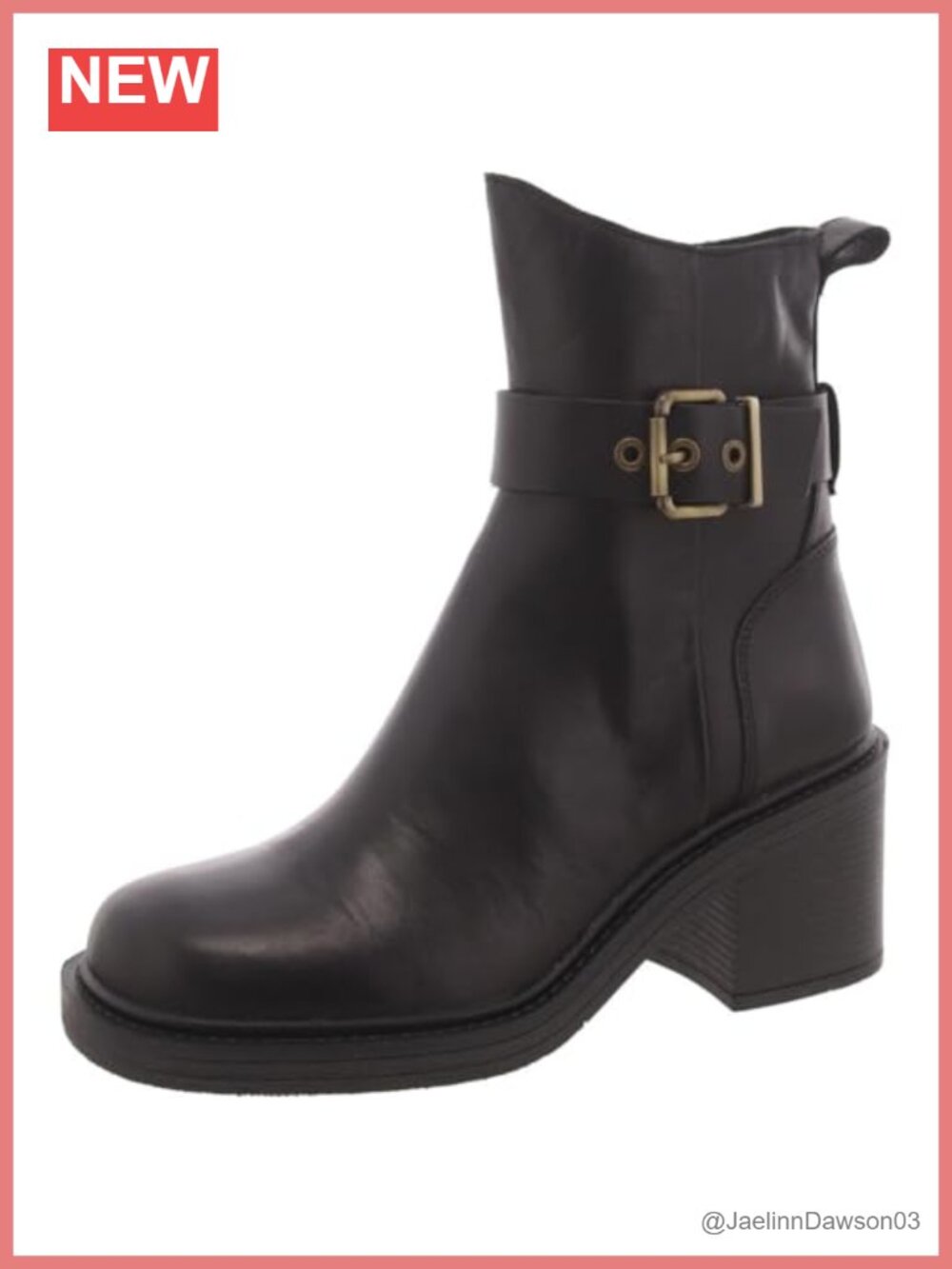 Platform Block Heel Mid-Calf Leather Boot with Side Zip